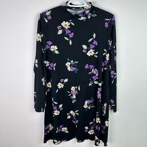 Primark Floral Shift Mini Dress Size 12 Black Purple